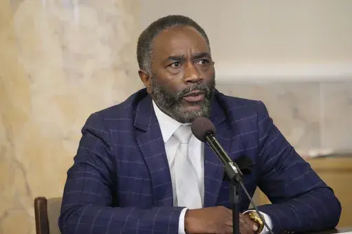 Former mayor of Magnolia, Miss., and himself a former felon, Anthony Witherspoon speaks at a hearing where a group of legislators were told about the difficulties that some former felons face in regaining their right to vote, Wednesday, April 17, 2024, at the Mississippi Capitol in Jackson. (AP Photo/Rogelio V. Solis)