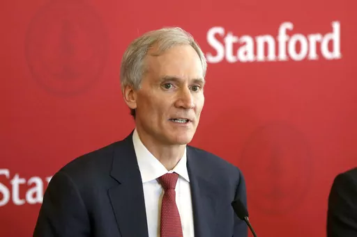 Marc Tessier-Lavigne speaks to the media at Stanford University in Stanford, Calif., on Feb. 4, 2016. Tessier-Lavigne, the president of Stanford University said Wednesday, July 19, 2023, he would resign, citing an independent review that cleared him of research misconduct but found flaws in other papers authored by his lab. Tessier-Lavigne said in a statement to students and staff that he would step down Aug. 31. (Patrick Tehan/Bay Area News Group via AP)