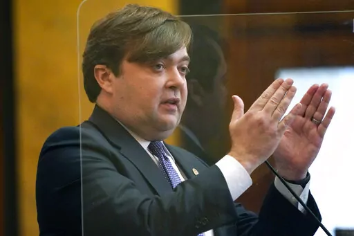 House Judiciary B Committee Chairman Nick Bain, R-Corinth, explains some facets of House Concurrent Resolution 39 that sets a new way for people to petition to put issues on statewide ballots, Tuesday Feb. 8, 2022, at the Mississippi State Capitol in Jackson, Miss. (AP Photo/Rogelio V. Solis)