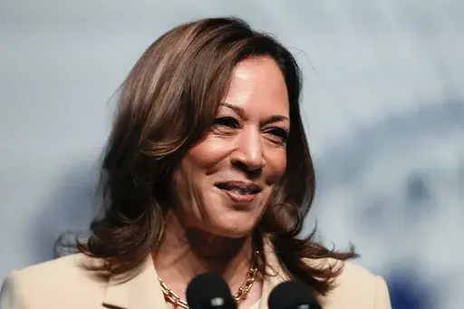 Vice President Kamala Harris speaks during the Zeta Phi Beta Sorority, Inc.'s Grand Boulé, Wednesday, July 24, 2024, in Indianapolis. (AP Photo/Darron Cummings)