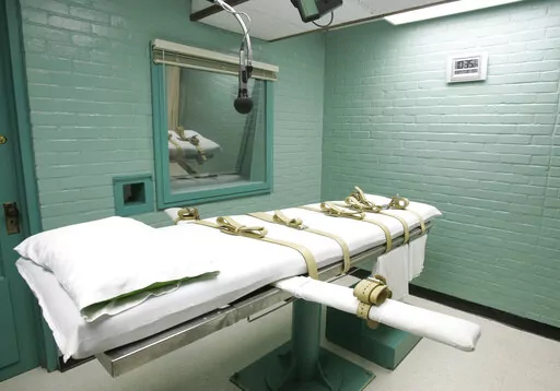 The gurney in Huntsville, Texas, where inmates are strapped down to receive a lethal dose of drugs, is shown May 27, 2008. Public support and use of the death penalty in 2022 continued its more than two-decade long decline in the U.S., and many of the executions that were carried out were “botched” or highly problematic, according to an annual report on capital punishment released Friday, Dec. 16. (AP Photo/Pat Sullivan, File)