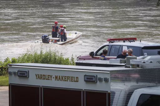 Yardley Makefield Marine Rescue leaves the Yardley boat ramp heading down the Delaware River on July 17, 2023, in Yardley, Pa. The body of a young girl was recovered Friday, July 21, in the Delaware River and was believed to be a 2-year-old who was one of two children swept away from their family's vehicle by a flash flood, authorities said. (Alejandro A. Alvarez/The Philadelphia Inquirer via AP, File)