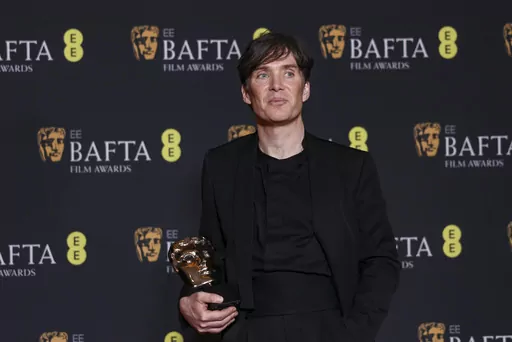 Cillian Murphy, winner of the leading actor award for 'Oppenheimer', poses for photographers at the 77th British Academy Film Awards, BAFTA's, in London, Sunday, Feb. 18, 2024. (Photo by Vianney Le Caer/Invision/AP)
