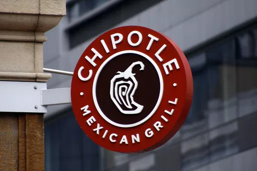 A sign for the Chipotle restaurant in Pittsburgh's Market Square is pictured Feb. 8, 2016. Last week, the Newport Beach, California-based Mexican chain asked its U.S. and Canadian employees to temporarily select another protein option for their meals to preserve its supply of chicken. But the chain said Thursday, April 25, 2024, that employees can go back to eating chicken again. (AP Photo/Keith Srakocic, File)