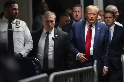 Former President Donald Trump leaves Manhattan criminal court, Feb. 15, 2024, in New York. Judge Juan Manuel Merchan agreed Friday, March 16, to delay former President Donald Trump’s hush-money criminal trial in New York until mid-April after his lawyers said they needed more time to sift through new evidence. (AP Photo/Mary Altaffer, File)