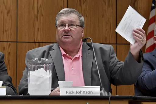 Rick Johnson chairs the committee as it meets before a capacity crowd in Lansing, Mich., June 26, 2017, at the first open meeting of the Michigan Medical Marijuana Board. (Dale G Young/Detroit News via AP, File)