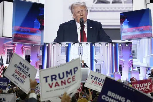 Republican presidential candidate and former president, Donald Trump, speaks during the final day of the Republican National Convention Thursday, July 18, 2024, in Milwaukee. (AP Photo/Jae C. Hong)