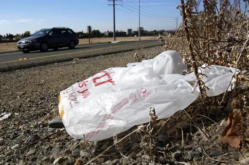 A plastic bag sits along a roadside in Sacramento, Calif., Oct. 25, 2013. (AP Photo/Rich Pedroncelli, File)