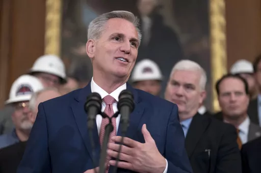 House Speaker Kevin McCarthy, R-Calif., talks to reporters at the Capitol in Washington, March 30, 2023. The moment will be a historic one - a U.S. House speaker meeting with the president of Taiwan for the first time on American soil, a high-profile encounter designed to boost support for the island government but almost certain to draw blowback from an enraged China. (AP Photo/J. Scott Applewhite, File)