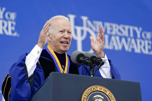 President Joe Biden speaks to the University of Delaware Class of 2022 during its commencement ceremony in Newark, Del., May 28, 2022. The FBI searched the University of Delaware in recent weeks for classified documents as part of its investigation into the potential mishandling of sensitive government records by Biden. (AP Photo/Manuel Balce Ceneta, File)