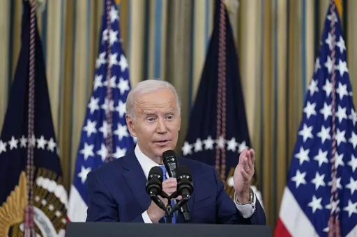 President Joe Biden speaks in the State Dining Room of the White House in Washington, Wednesday, Nov. 9, 2022. On Friday, April 7, 2023, The Associated Press reported on stories circulating online incorrectly claiming a video shows Biden essentially confirming that his team coordinated the indictment of former President Donald Trump to “stop Trump from taking power again.” (AP Photo/Susan Walsh, File)