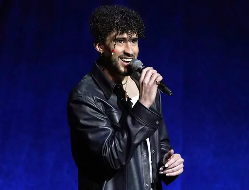 Bad Bunny speaks at the Sony Pictures Entertainment presentation at CinemaCon 2022 in Las Vegas on April 25, 2022. The global music industry surpassed one trillion streams in a calendar year, Luminate's 2023 Midyear Report has found. Global streams are also up 30.8 percent from last year, reflective of an increasingly international music marketplace. (AP Photo/Chris Pizzello, File)