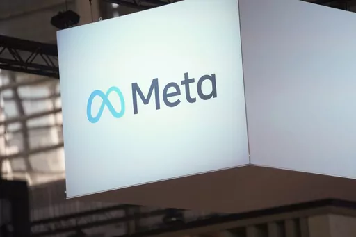 The Meta logo is seen at the Vivatech show in Paris, France, June 14, 2023. Meta said in a blog post Tuesday, Jan. 9, 2024, that it will start restricting inappropriate content for teenagers' accounts on Instagram and Facebook, such as posts about suicide, self-harm and eating disorders. (AP Photo/Thibault Camus, File)