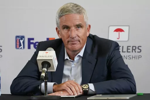 PGA Tour Commissioner Jay Monahan speaks during a news conference before the start of the Travelers Championship golf tournament at TPC River Highlands, Wednesday, June 22, 2022, in Cromwell, Conn. The PGA Tour on Wednesday, April 12, 2023, announced a fall schedule that will have seven tournaments for players to either retain full status, earn a spot in the Masters or become eligible for some of the $20 million events the following season.(AP Photo/Seth Wenig, File)