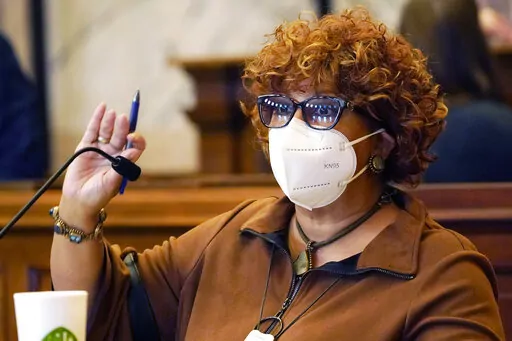 Sen. Barbara Blackmon, D-Canton, speaks at the well in the Senate Chamber at the Mississippi State Capitol in Jackson, Miss., Thursday, Jan. 13, 2022. Blackmon was among the Black lawmakers who walked out of the Senate Chamber in protest Friday, Jan. 21, 2022, and withheld their votes as the body passed a bill that would ban schools from teaching critical race theory. (AP Photo/Rogelio V. Solis, File)