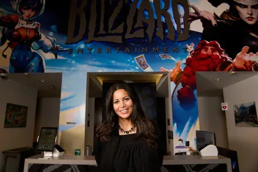 Blizzard Entertainment President Johanna Faries poses for a picture at Blizzard Entertainment headquarters in Irvine, Calif., Thursday, March 6, 2025. (AP Photo/Damian Dovarganes)