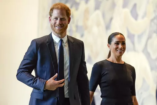 Prince Harry and Meghan Markle arrive at United Nations headquarters, Monday, July 18, 2022. A spokesperson for Prince Harry and his wife Meghan says the couple were involved in a car chase while being followed by photographers. The couple’s office says the pair and Meghan’s mother were followed for more than two hours by a half-dozen vehicles after leaving a charity event in New York on Tuesday, May 16, 2023. (AP Photo/Seth Wenig, File)