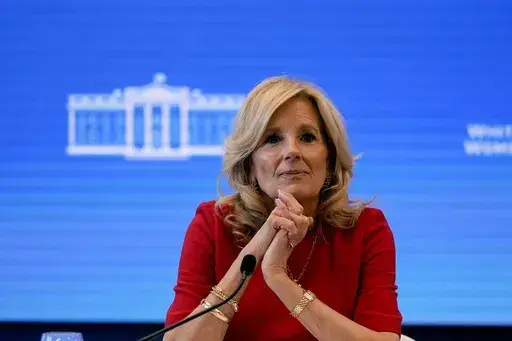 First Lady Jill Biden listens during a roundtable discussion on women's health Wednesday, Feb. 7, 2024, in Atlanta. (AP Photo/John Bazemore)