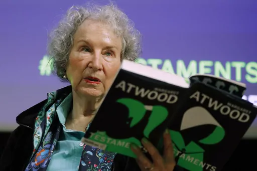 Canadian author Margaret Atwood holds a copy of her book "The Testaments," during a news conference, Sept. 10, 2019, in London. Filippo Bernardini, who impersonated hundreds of people over the course of the scheme that began around August 2016 and obtained more than a thousand manuscripts including from high-profile authors like Margaret Atwood and Ethan Hawke, was sentenced Thursday, March 13, 2023, in Manhattan federal court, after pleading guilty to one count of wire fraud in January. Bernard