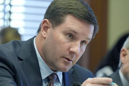 Mississippi House Ways and Means Committee Chairman Rep. Trey Lamar, R-Senatobia, addresses committee members as they review bills at the Mississippi Capitol in Jackson, Miss., Tuesday, March 26, 2024. (AP Photo/Rogelio V. Solis)