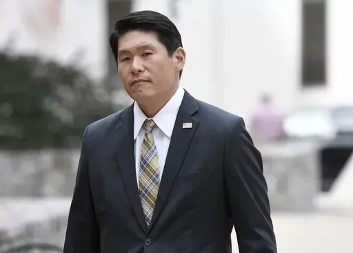 U.S. Attorney Robert Hur arrives at U.S. District Court in Baltimore on Nov. 21, 2019. (AP Photo/Steve Ruark, File)