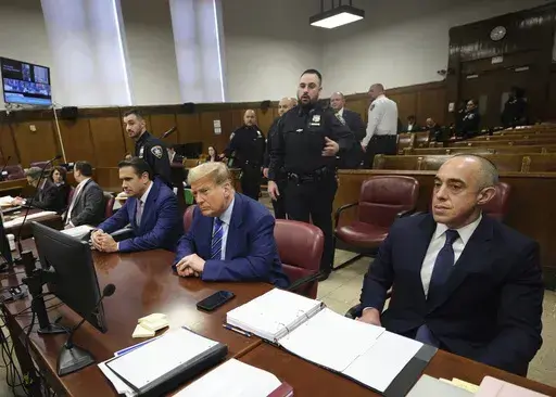 Former President Donald Trump appears at Manhattan criminal court, April 16, 2024, in New York. The testimony in Donald Trump's hush money trial is all wrapped up after more than four weeks and nearly two dozen witnesses, meaning the case heads into the pivotal final stretch of closing arguments, jury deliberations and possibly a verdict. (Curtis Means/DailyMail.com via AP, Pool, File)