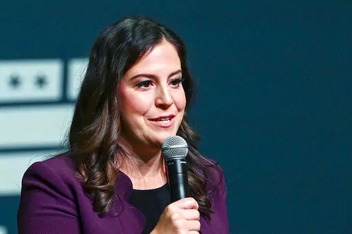Rep. Elise Stefanik, R-N.Y., speaks at DMI Companies in Monongahela, Pa., Sept. 23, 2022. The No. 3 ranking House Republican Stefanik is endorsing Donald Trump for president in 2024, becoming the highest-ranking congressional leader Friday, Nov. 11, to back the former president even as he is being widely blamed by other Republicans for failures in the midterm elections. (AP Photo/Barry Reeger, File)