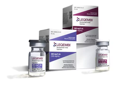 This Dec. 21, 2022, image provided by Eisai in January 2023 shows vials and packaging for their medication Leqembi. Leqembi, the first drug to show that it slows Alzheimer’s, was approved by the U.S. Food and Drug Administration in early January 2023, but treatment for most patients is still several months away. Two big factors behind the slow debut, according to experts, are scant insurance coverage and a long setup time needed by many health systems. (Eisai via AP, File)
