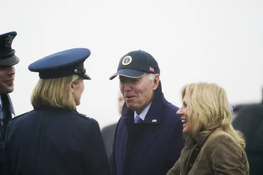 President Joe Biden and first lady Jill Biden arrive at Andrews Air Force Base, Md., Sunday, Nov. 26, 2023. (AP Photo/Stephanie Scarbrough)