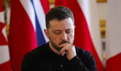 Ukrainian President Volodymyr Zelenskyy takes part in a plenary during the Securing our Future Summit on Ukraine and European security at Lancaster House in London, Sunday, March 2, 2025. (Sean Kilpatrick/The Canadian Press via AP)