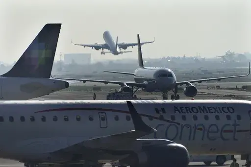 An AeroMexico plane taxis on the tarmac of the Benito Juarez International Airport in Mexico City, May 12, 2022. (AP Photo/Marco Ugarte, File)