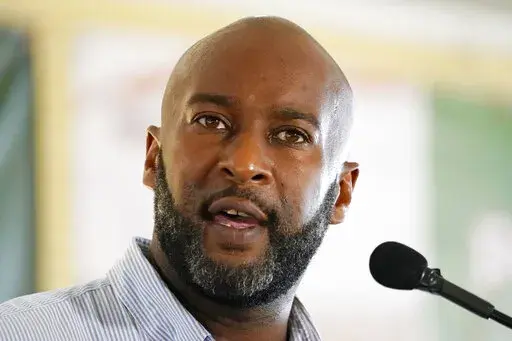 Shuwaski Young, the Democratic candidate for Mississippi's Third Congressional District, addresses the crowd at the pavilion in Founders Square at the Neshoba County Fair in Philadelphia, Miss., on July 27, 2022. Young, who worked in the Department of Homeland Security during Barack Obama’s presidency, has announced Tuesday, Jan. 10, 2023, that he will challenge Mississippi's Republican secretary of state, Michael Watson, in the 2023 statewide election. (AP Photo/Rogelio V. Solis, File)