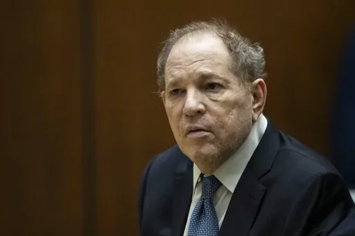 Former film producer Harvey Weinstein appears in court at the Clara Shortridge Foltz Criminal Justice Center in Los Angeles, Calif., on Oct. 4 2022. A Los Angeles judge is scheduled to sentence the former movie mogul on Thursday, Feb. 23, 2023, to up to 18 years in prison after he was convicted in December of raping and sexually assaulting an Italian model and actor during a 2013 film festival. (Etienne Laurent/Pool Photo via AP, File)