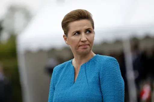 Denmark's Prime Minister Mette Frederiksen attends a ceremony at the Danish monument outside of Sainte Marie du Mont, Normandy, Thursday, June 6, 2024. Frederiksen has been assaulted by a man on a square in the capital of Copenhagen, according to a report on Friday, June 7, 2024 by the state news agency Ritzau. (AP Photo/Jeremias Gonzalez, File)