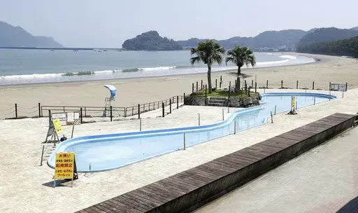 A beach is deserted after swimming was prohibited as the megaquake advisory was issued in Nichinan, Miyazaki prefecture, southern Japan, on Aug. 9, 2024. (Kyodo News via AP)