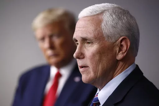 Vice President Mike Pence speaks alongside President Donald Trump during a coronavirus task force briefing at the White House in Washington on March 22, 2020. Former Vice President Mike Pence is refuting claims from ex-President Donald Trump's legal team that Trump never asked him to reject votes from certain states while certifying the 2020 election. (AP Photo/Patrick Semansky, File)