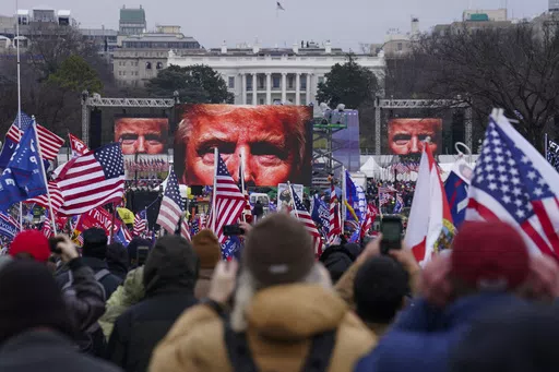 Supporters of Donald Trump participate in a rally in Washington, Jan. 6, 2021. The Supreme Court is hearing arguments Tuesday, April 16, 2024, over the charge of obstruction of an official proceeding that has been brought against 330 people, according to the Justice Department. The charge refers to the disruption of Congress' certification of Joe Biden's 2020 presidential election victory over former President Trump. Trump faces two obstruction charges. Next week, the justices will weigh whether