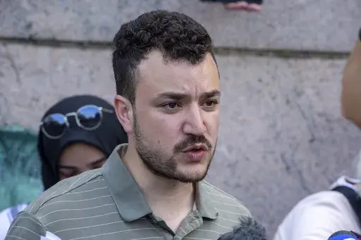 Student negotiator Mahmoud Khalil is on the Columbia University campus in New York at a pro-Palestinian protest encampment on April 29, 2024. (AP Photo/Ted Shaffrey, file)