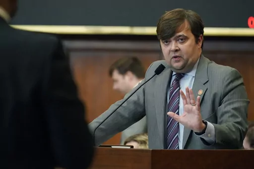 Mississippi Rep. Nick Bain, R-Corinth, answers a question during a House debate in Jackson, Miss., on Thursday, Jan. 19, 2023. On Wednesday, Sep. 6, 2023, Bain conceded his loss in a Republican primary runoff to Brad Mattox, a gun shop owner from Corinth. (AP Photo/Rogelio V. Solis, File)
