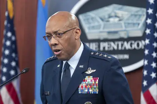 Chairman of the Joint Chiefs of Staff Gen. CQ Brown speaks during a press briefing, April 26, 2024, at the Pentagon in Washington. (AP Photo/Kevin Wolf, File)